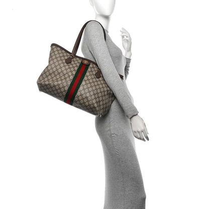Gucci GG Supreme Ophidia Monogram Medium Shopping Tote Brown Tan Purse