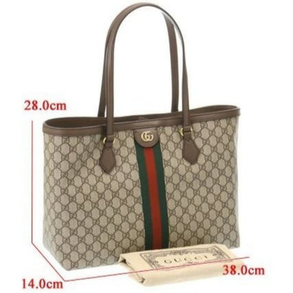 Gucci GG Supreme Ophidia Monogram Medium Shopping Tote Brown Tan Purse