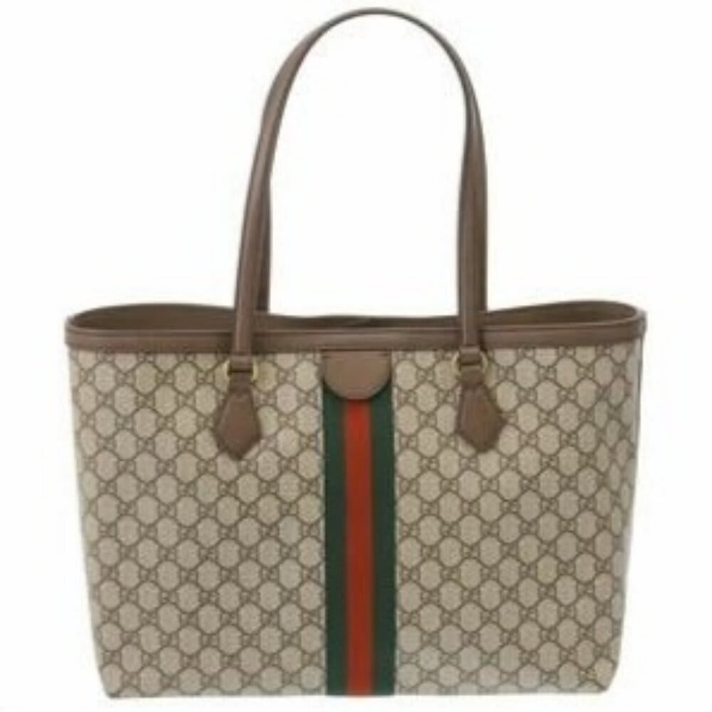 Gucci GG Supreme Ophidia Monogram Medium Shopping Tote Brown Tan Purse