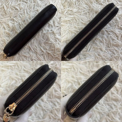 Authentic GUCCI Pebbled Calfskin Soho Zip Around Wallet Black Tassel Zippy