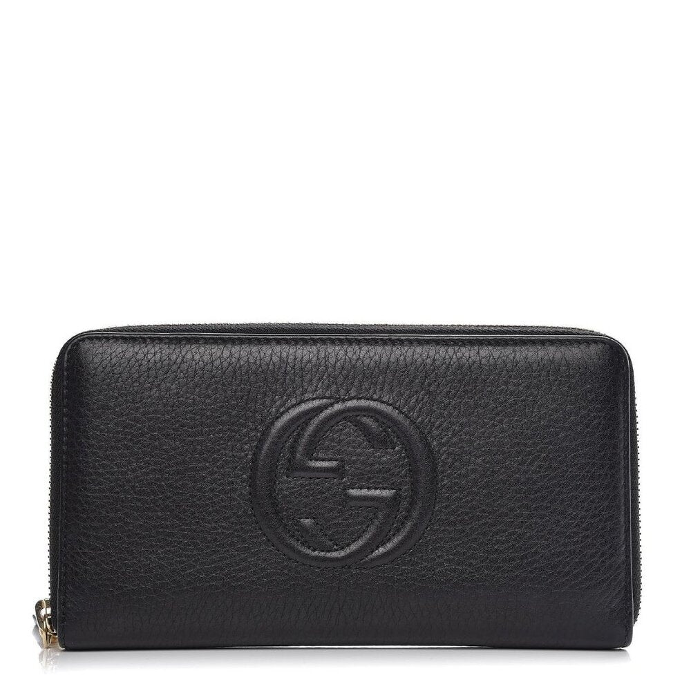 Authentic GUCCI Pebbled Calfskin Soho Zip Around Wallet Black Tassel Zippy