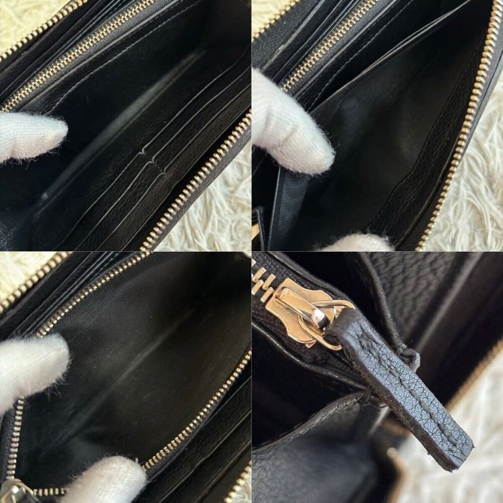 Authentic GUCCI Pebbled Calfskin Soho Zip Around Wallet Black Tassel Zippy