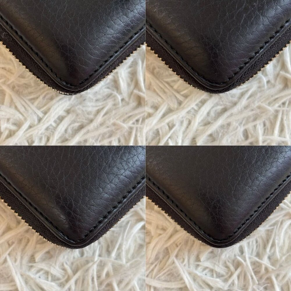 Authentic GUCCI Pebbled Calfskin Soho Zip Around Wallet Black Tassel Zippy