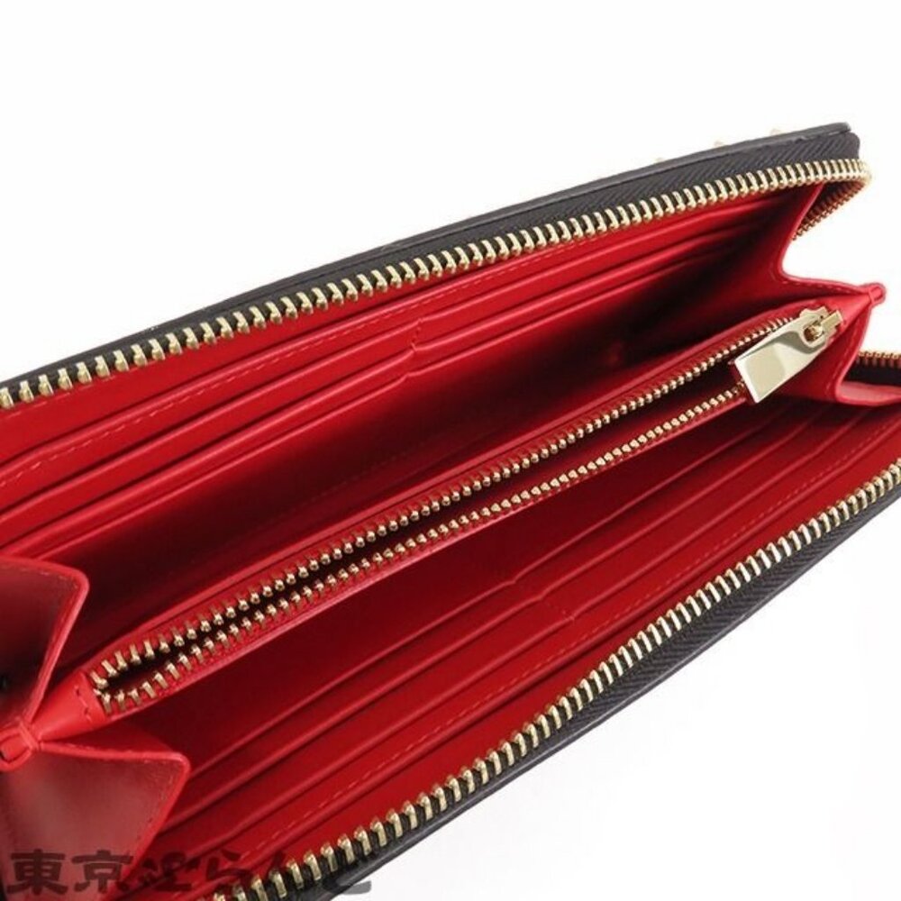 Authentic Christian Louboutin Calfskin Panettone Spiked Zip Around Wallet Black