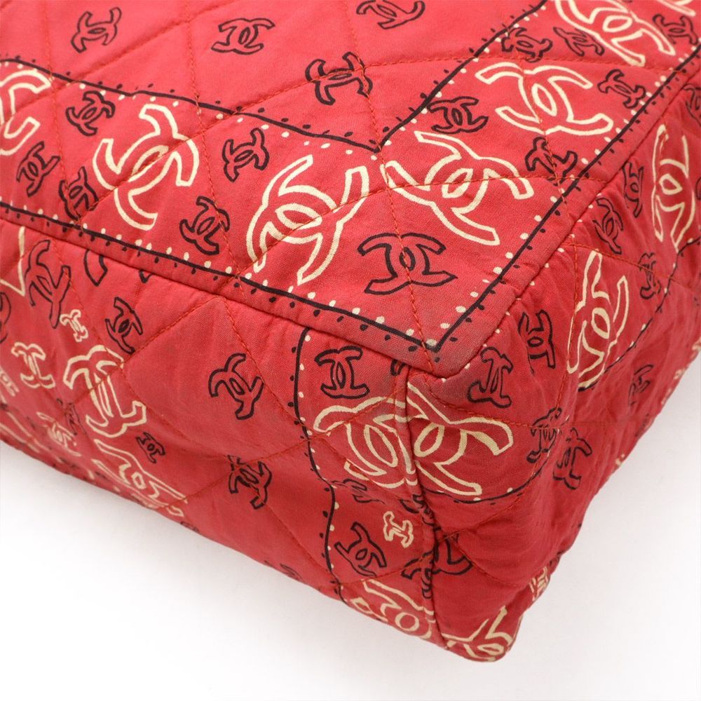 Chanel Coco Mark Tote Bag Chain Shoulder Cotton Red Red White White Gold