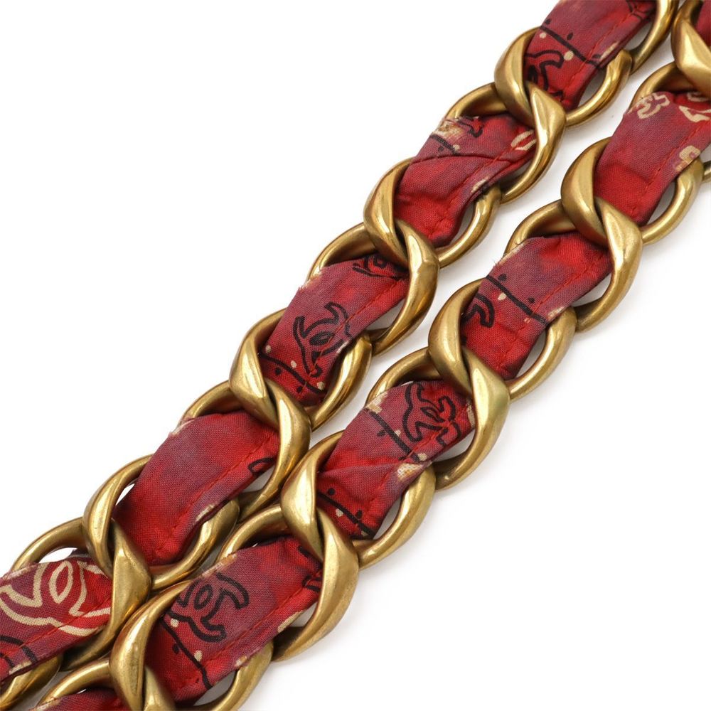 Chanel Coco Mark Tote Bag Chain Shoulder Cotton Red Red White White Gold