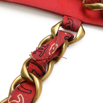 Chanel Coco Mark Tote Bag Chain Shoulder Cotton Red Red White White Gold