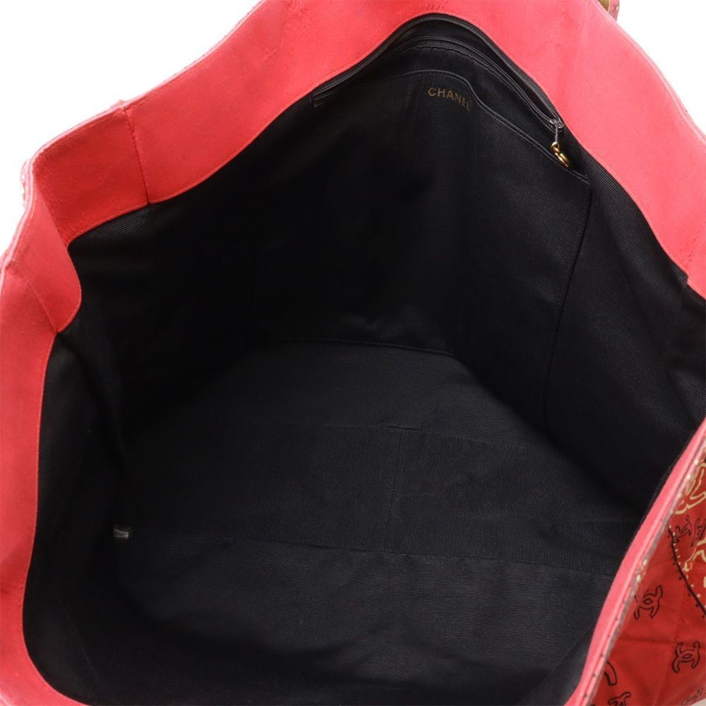 Chanel Coco Mark Tote Bag Chain Shoulder Cotton Red Red White White Gold