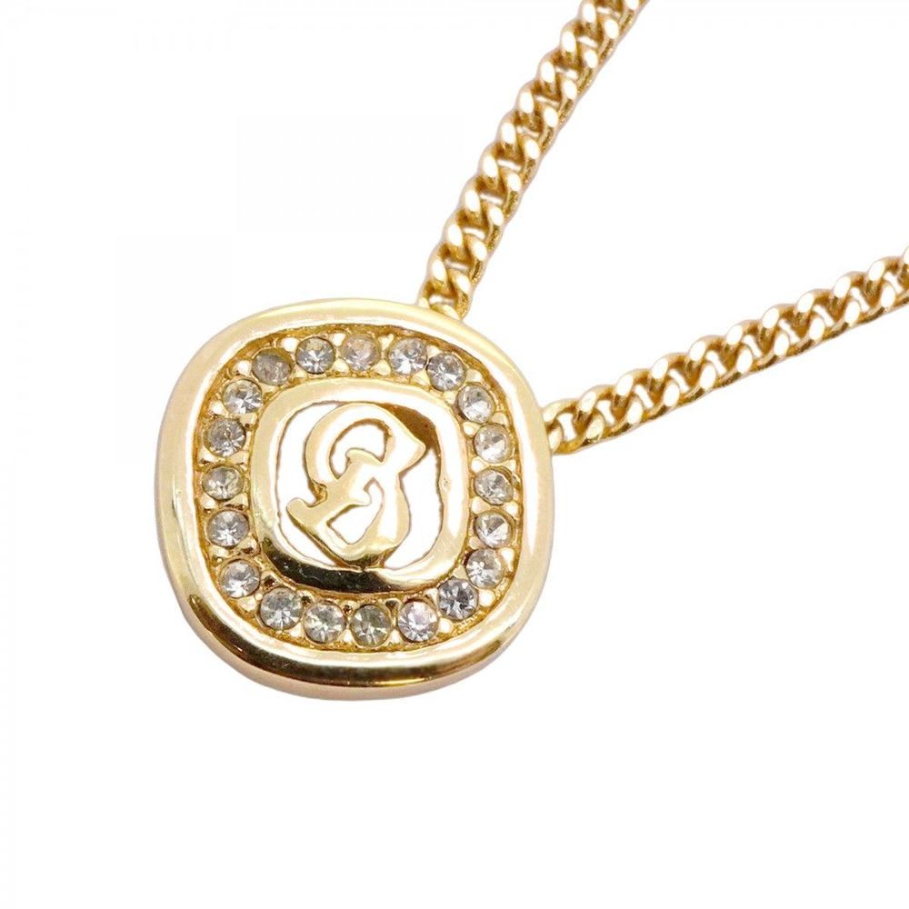 Christian Dior Necklace CD Logo GP Plated Rhinestone Gold Ladies