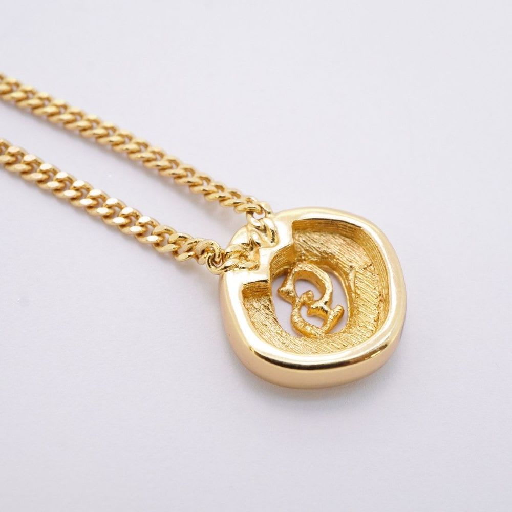 Christian Dior Necklace CD Logo GP Plated Rhinestone Gold Ladies