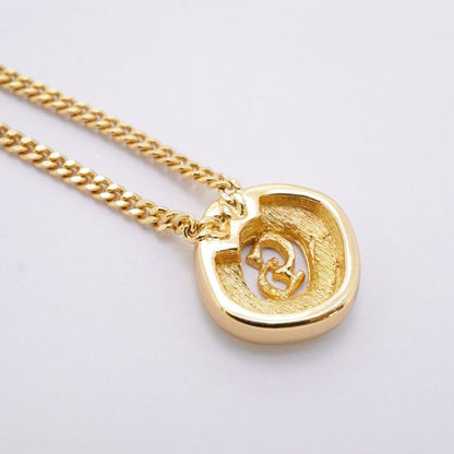 Christian Dior Necklace CD Logo GP Plated Rhinestone Gold Ladies