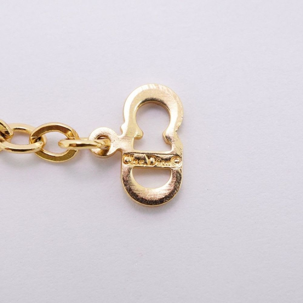 Christian Dior Necklace CD Logo GP Plated Rhinestone Gold Ladies