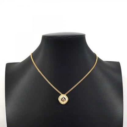 Christian Dior Necklace CD Logo GP Plated Rhinestone Gold Ladies