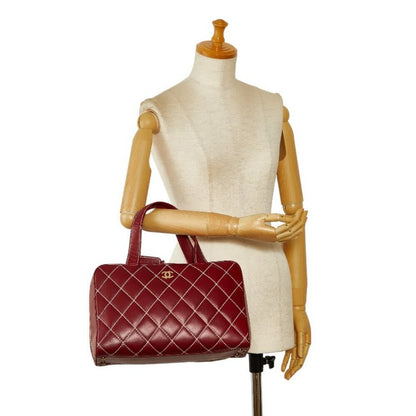 Chanel CC Wild Stitch Vintage Quilted Bowler Hand Bag Lambskin