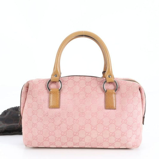 Gucci GG Sherry Pink Mini Boston Leather Handbag Tote Silver HW Canvas Women's