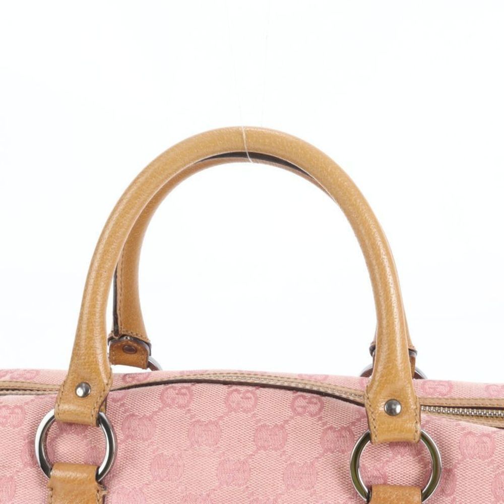 Gucci GG Sherry Pink Mini Boston Leather Handbag Tote Silver HW Canvas Women's
