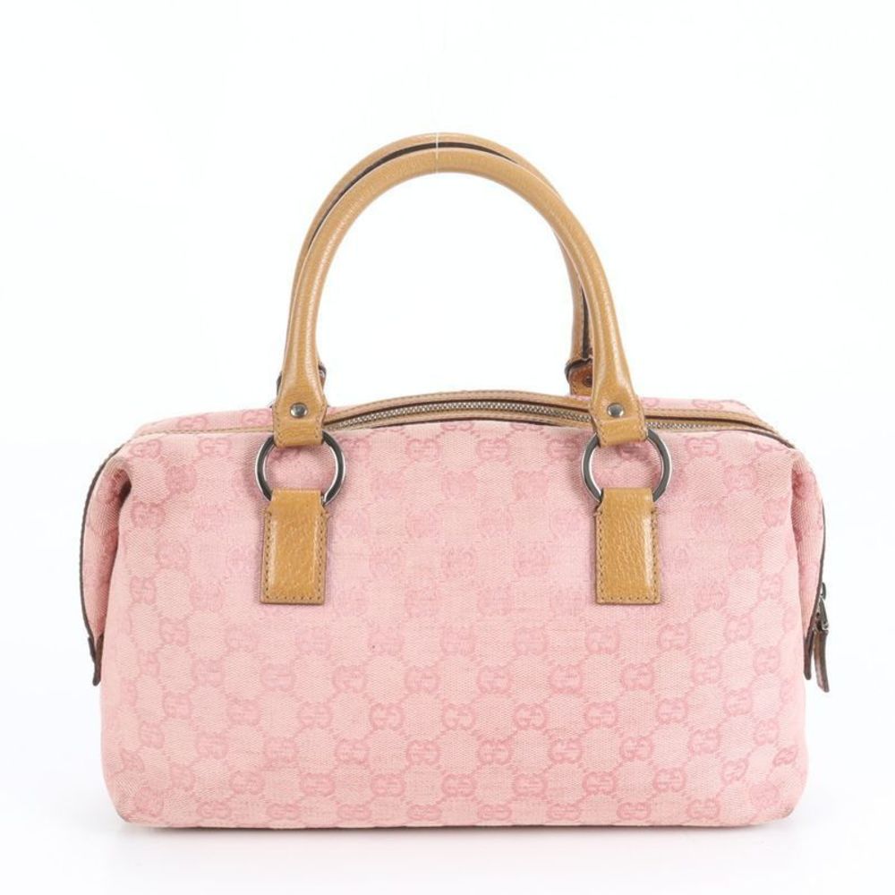 Gucci GG Sherry Pink Mini Boston Leather Handbag Tote Silver HW Canvas Women's