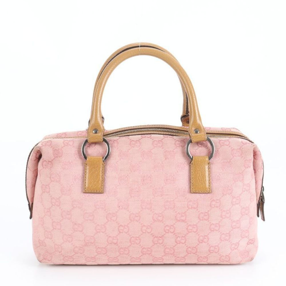 Gucci GG Sherry Pink Mini Boston Leather Handbag Tote Silver Hw Canvas Women's
