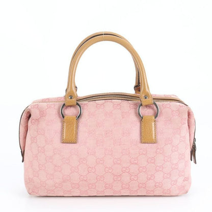 Gucci GG Sherry Pink Mini Boston Leather Handbag Tote Silver HW Canvas Women's