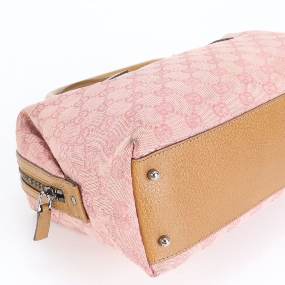 Gucci GG Sherry Pink Mini Boston Leather Handbag Tote Silver Hw Canvas Women's