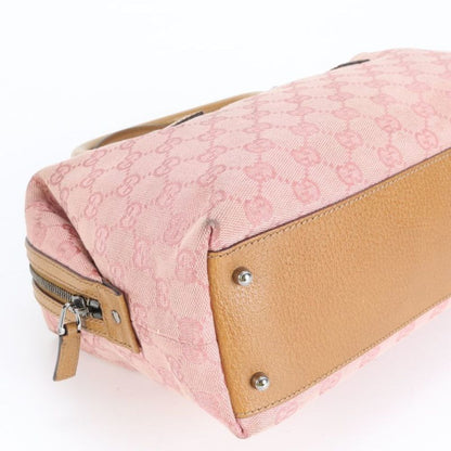 Gucci GG Sherry Pink Mini Boston Leather Handbag Tote Silver HW Canvas Women's
