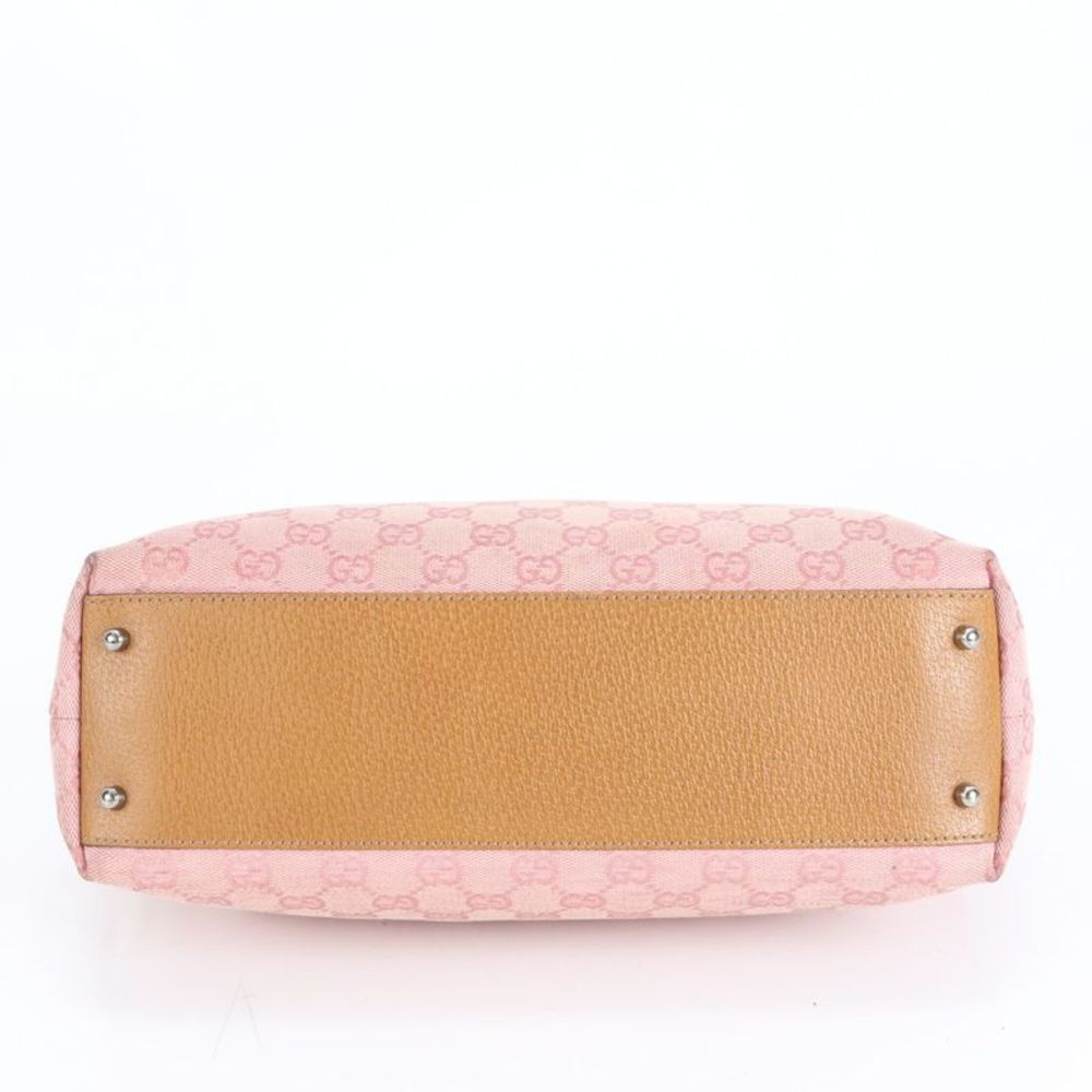 Gucci GG Sherry Pink Mini Boston Leather Handbag Tote Silver HW Canvas Women's