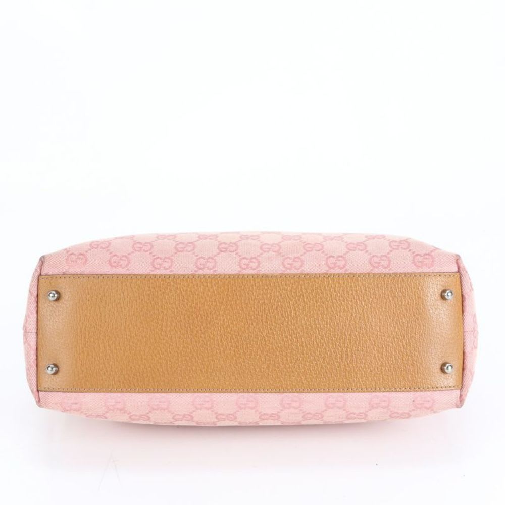 Gucci GG Sherry Pink Mini Boston Leather Handbag Tote Silver Hw Canvas Women's