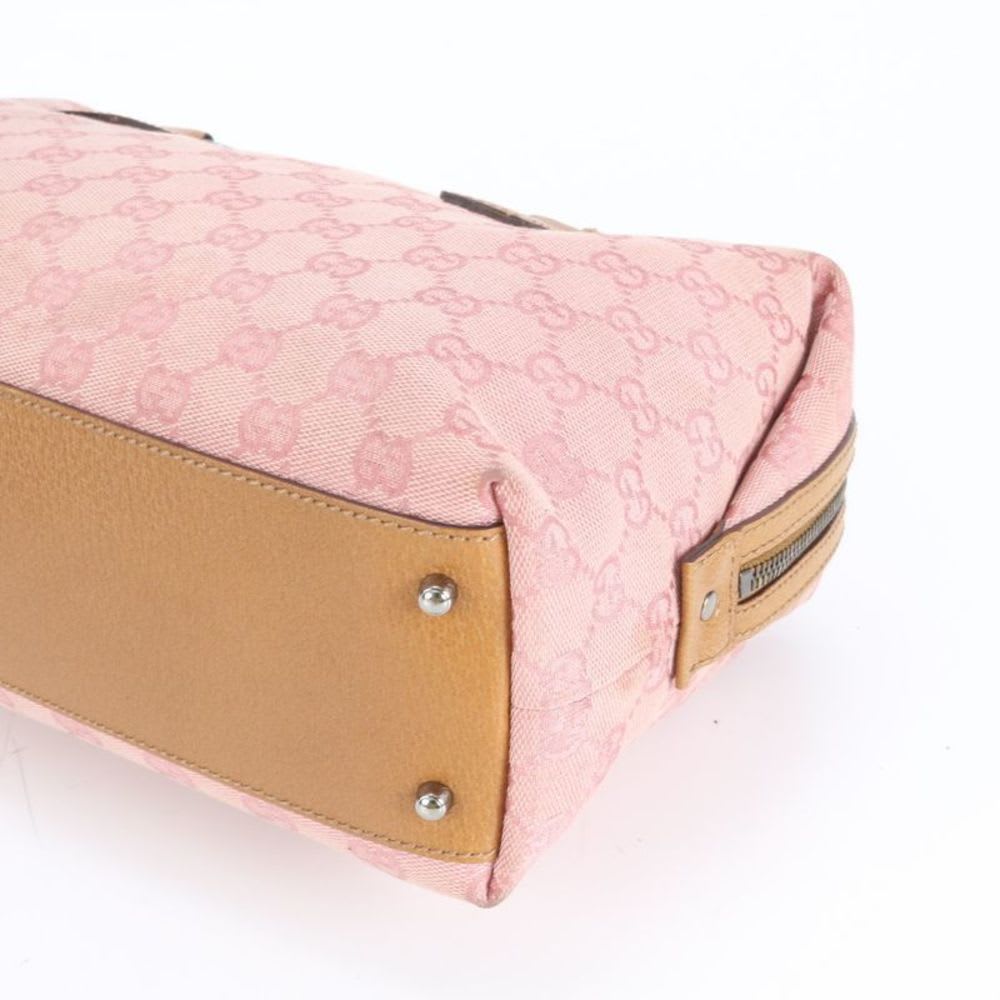 Gucci GG Sherry Pink Mini Boston Leather Handbag Tote Silver Hw Canvas Women's