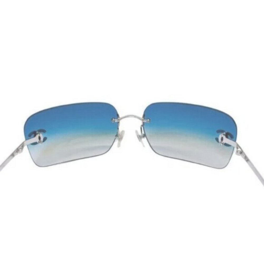 RARE Chanel Vintage Sunglasses Rhinestone Crystal CC Logo Rimless Gradient Blue