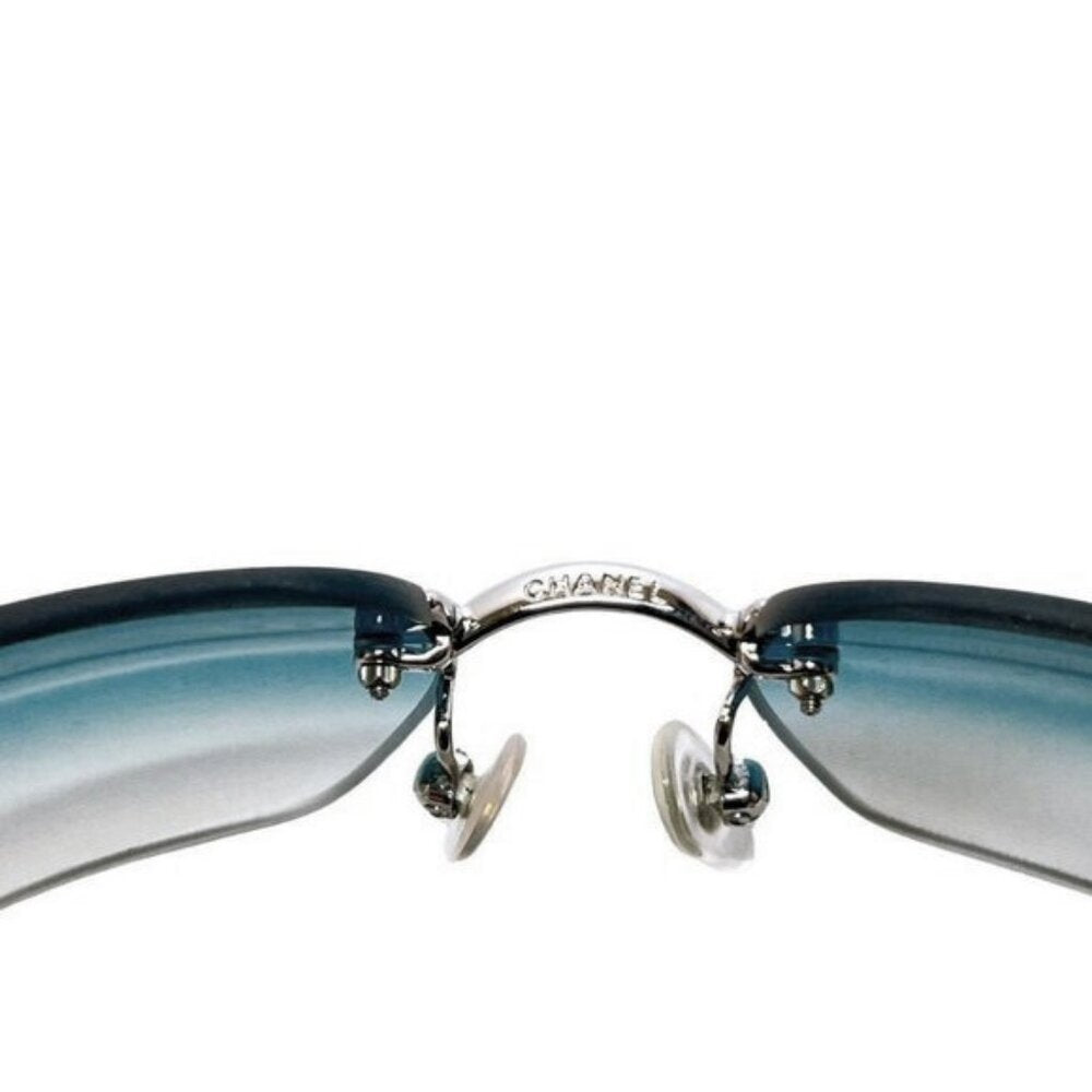 RARE Chanel Vintage Sunglasses Rhinestone Crystal CC Logo Rimless Gradient Blue