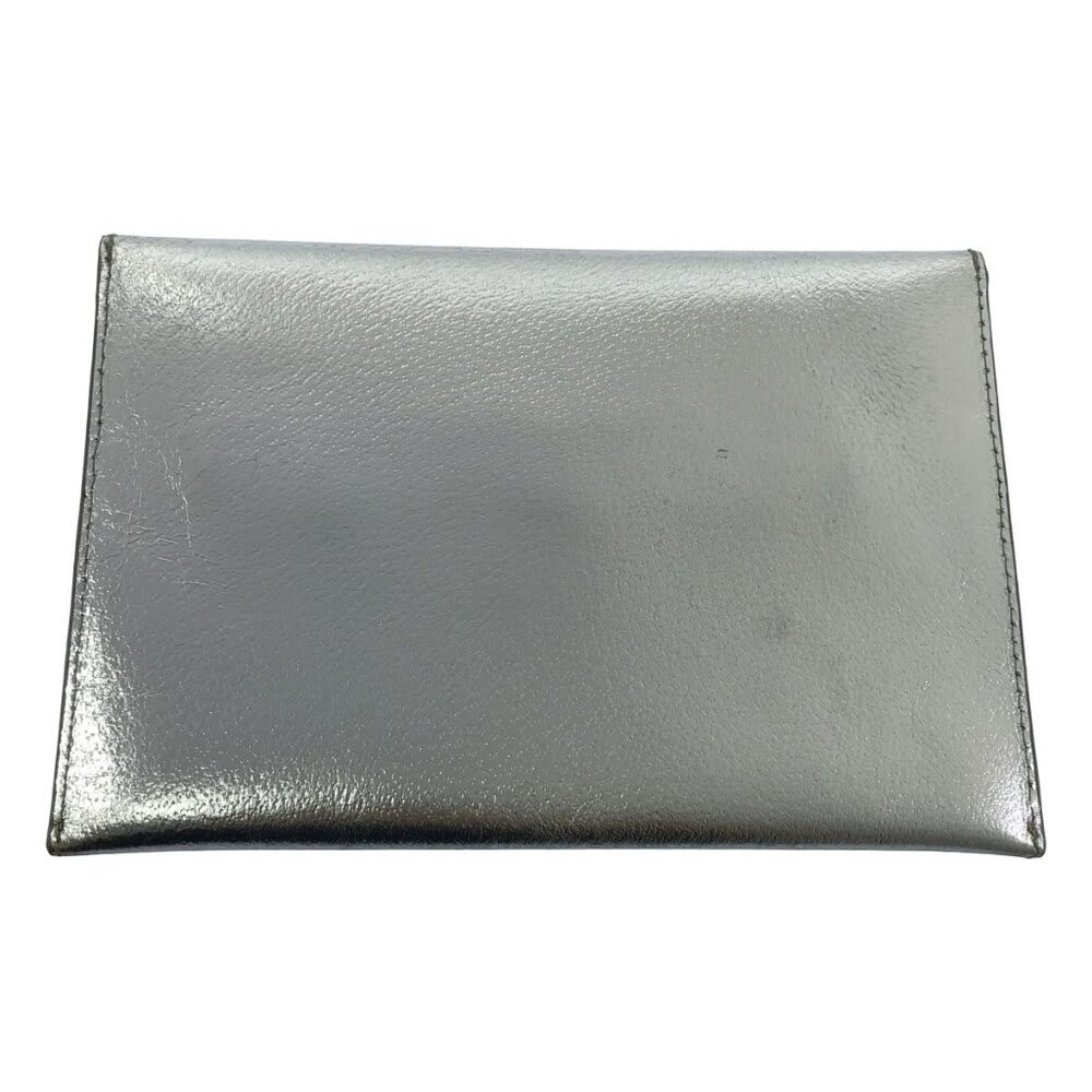 Kate Spade Leather Metallic Flap Clutch Bag Fully Patterned Lining Silver Formal
