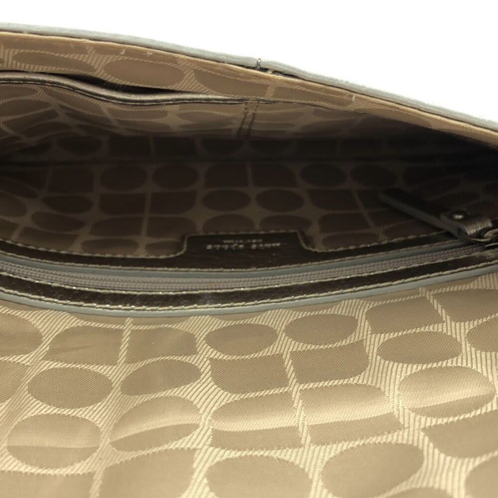 Kate Spade Leather Metallic Flap Clutch Bag Fully Patterned Lining Silver Formal