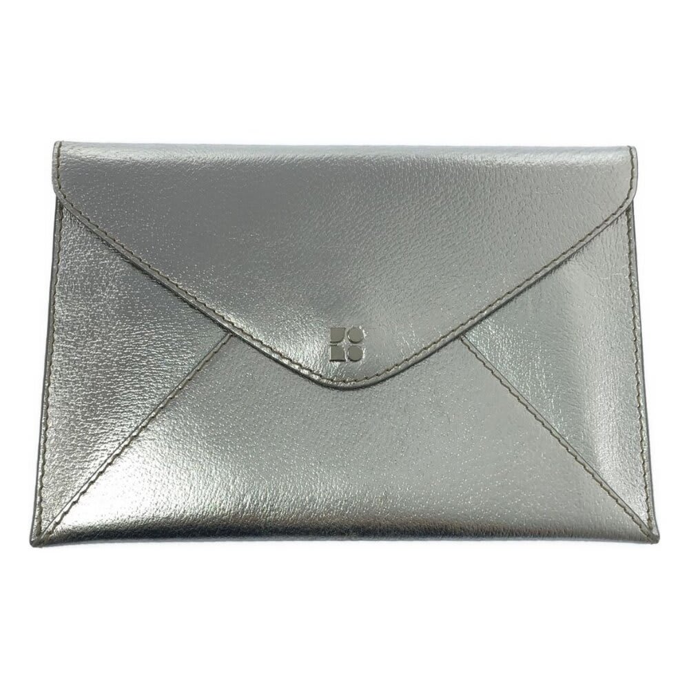 Kate Spade Leather Metallic Flap Clutch Bag Fully Patterned Lining Silver Formal