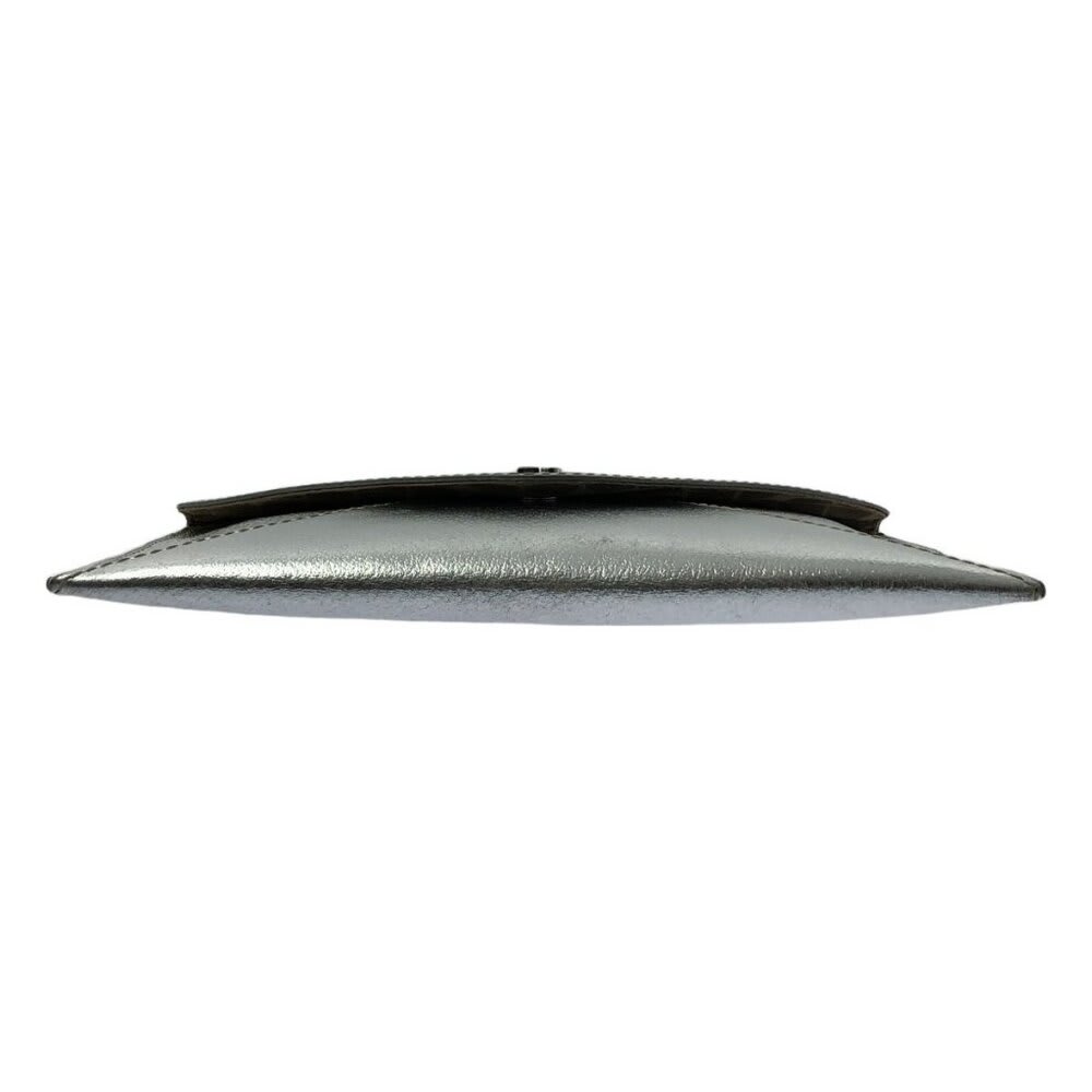 Kate Spade Leather Metallic Flap Clutch Bag Fully Patterned Lining Silver Formal