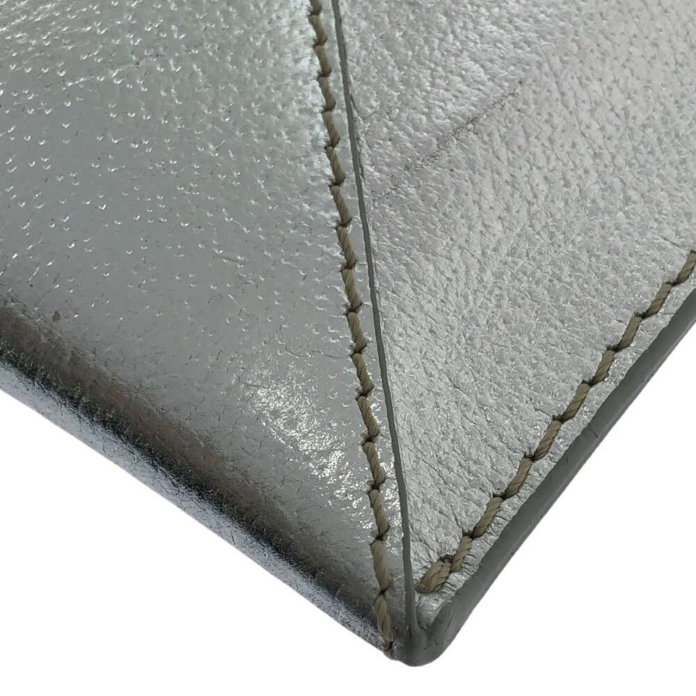 Kate Spade Leather Metallic Flap Clutch Bag Fully Patterned Lining Silver Formal