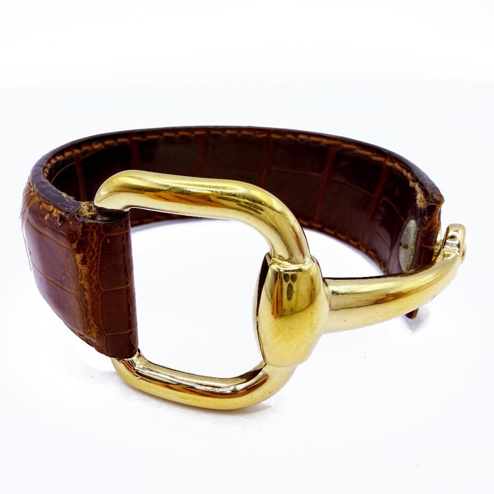 Gucci Horsebit Leather Bracelet Bangle Gold Hardware