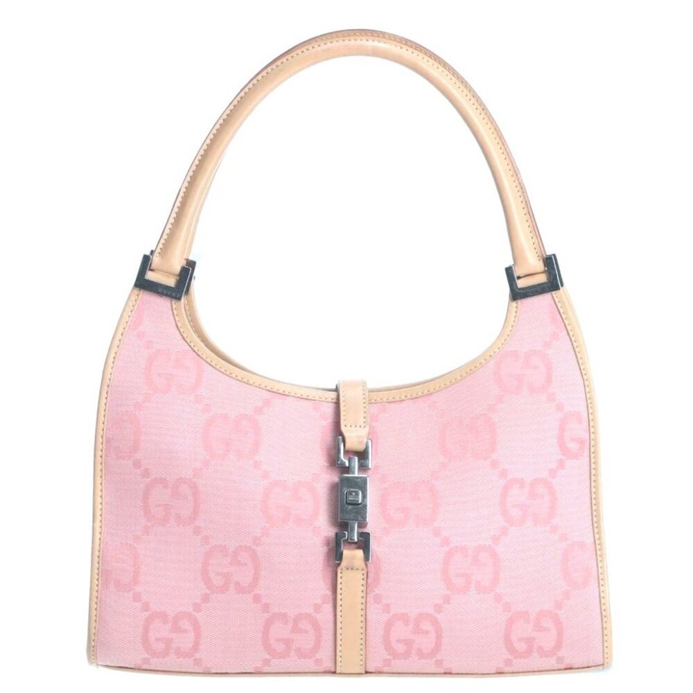 Authentic GUCCI GG  Jackie O Hobo Pink Shoulder Bag Sherry Monogram Web Leather
