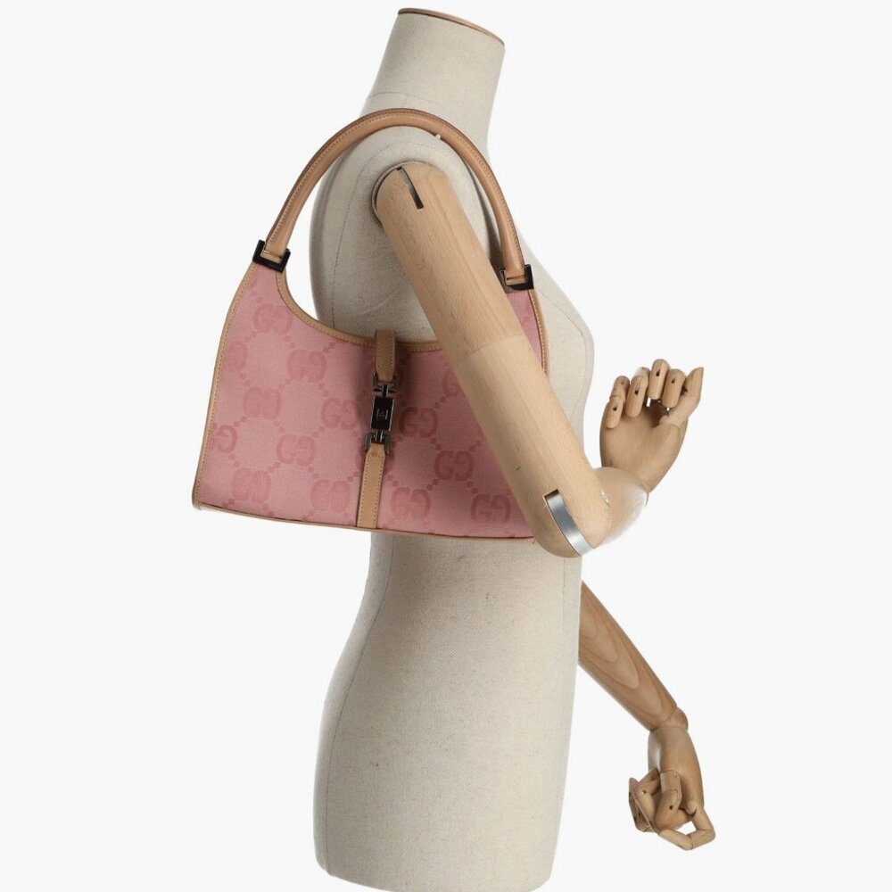Authentic GUCCI GG  Jackie O Hobo Pink Shoulder Bag Sherry Monogram Web Leather
