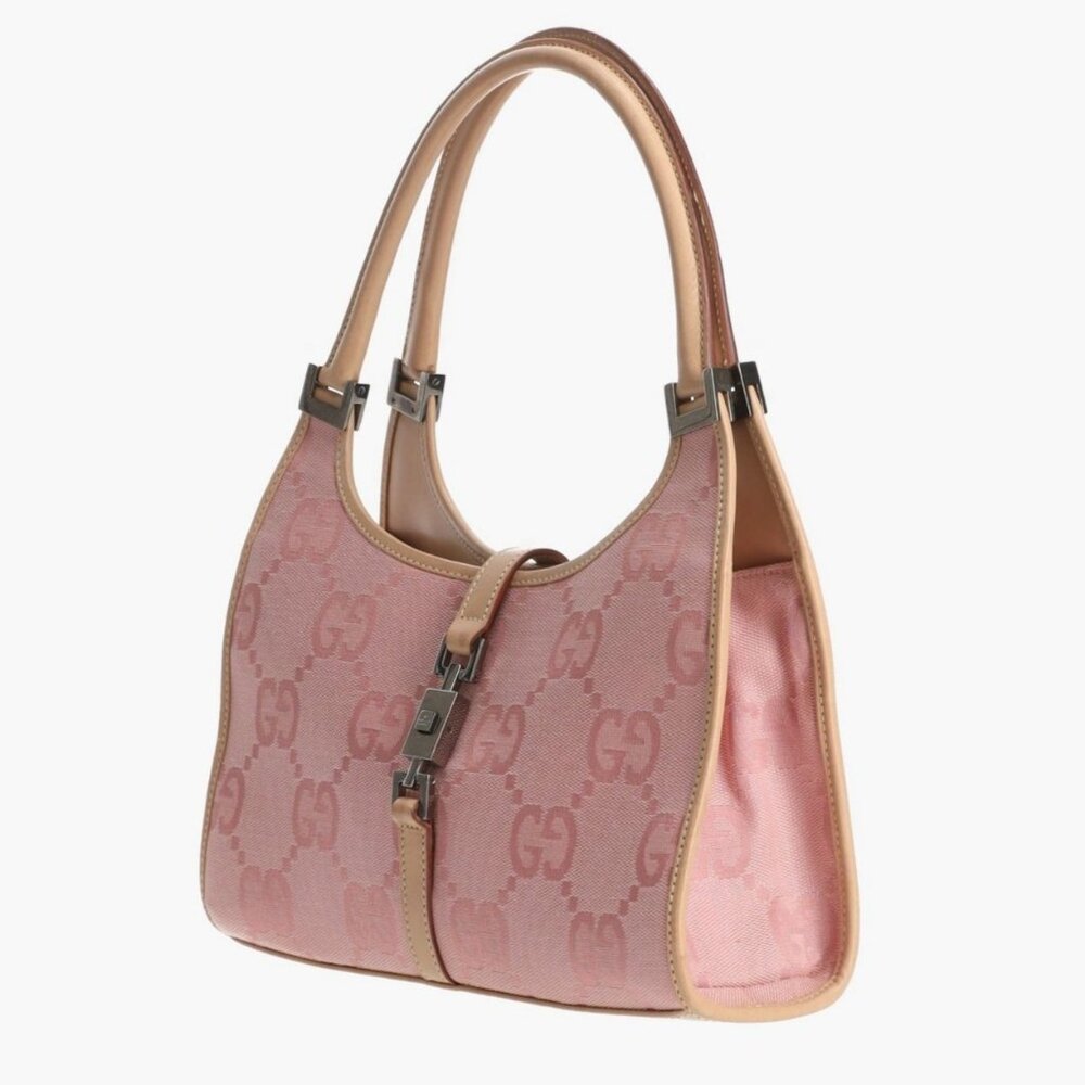 Authentic GUCCI GG  Jackie O Hobo Pink Shoulder Bag Sherry Monogram Web Leather