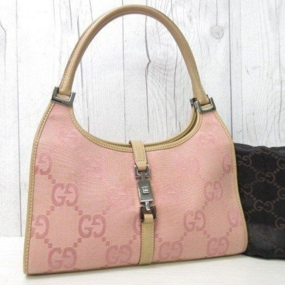 Authentic GUCCI GG  Jackie O Hobo Pink Shoulder Bag Sherry Monogram Web Leather