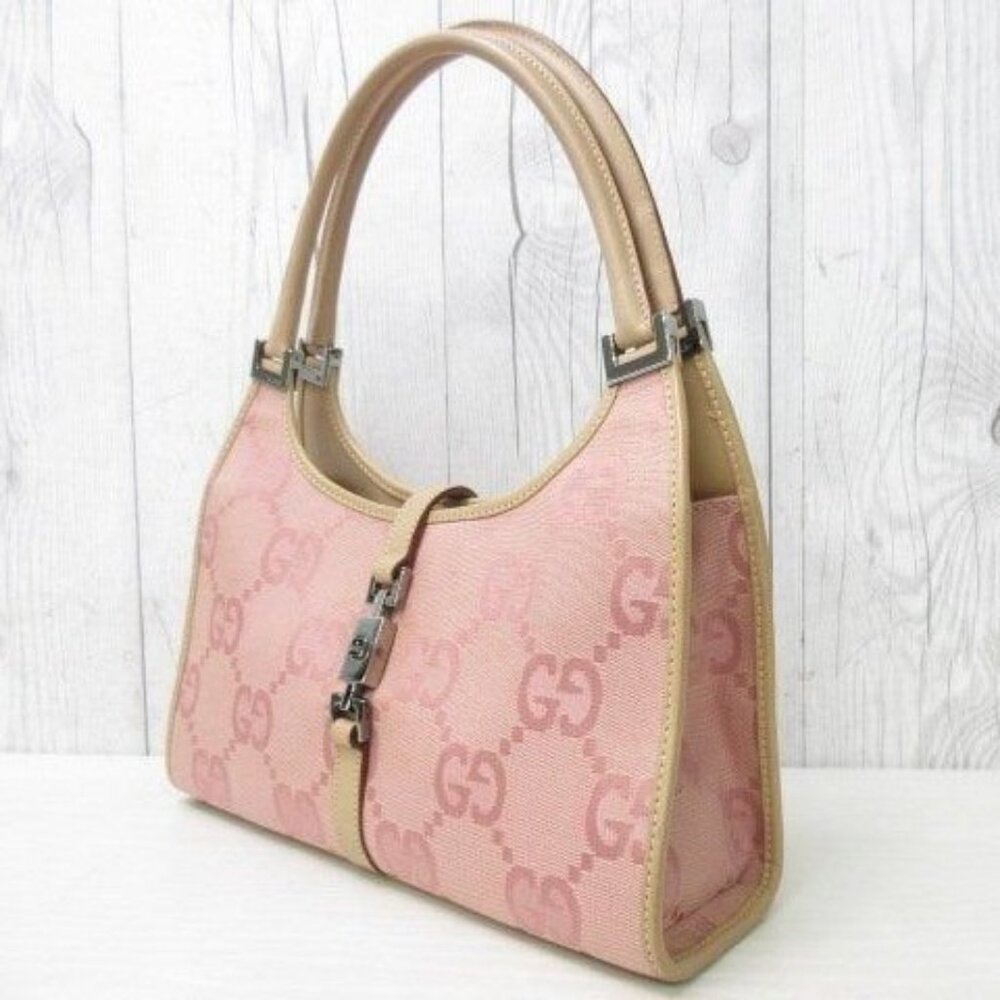 Authentic GUCCI GG  Jackie O Hobo Pink Shoulder Bag Sherry Monogram Web Leather