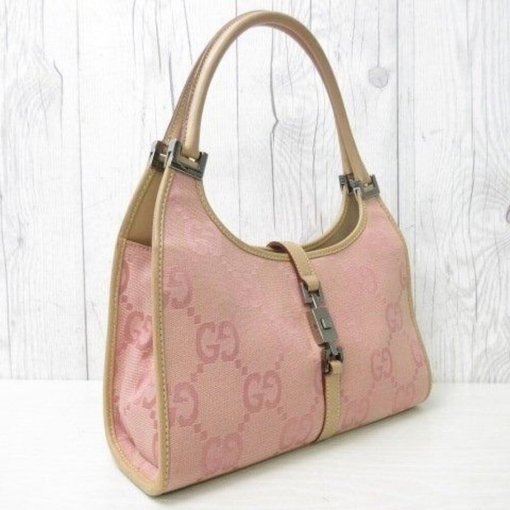 Authentic GUCCI GG  Jackie O Hobo Pink Shoulder Bag Sherry Monogram Web Leather