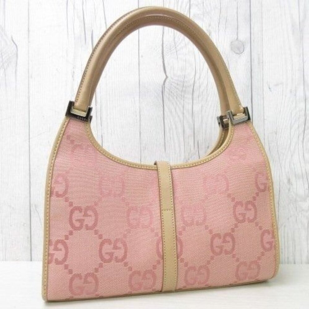Authentic GUCCI GG  Jackie O Hobo Pink Shoulder Bag Sherry Monogram Web Leather