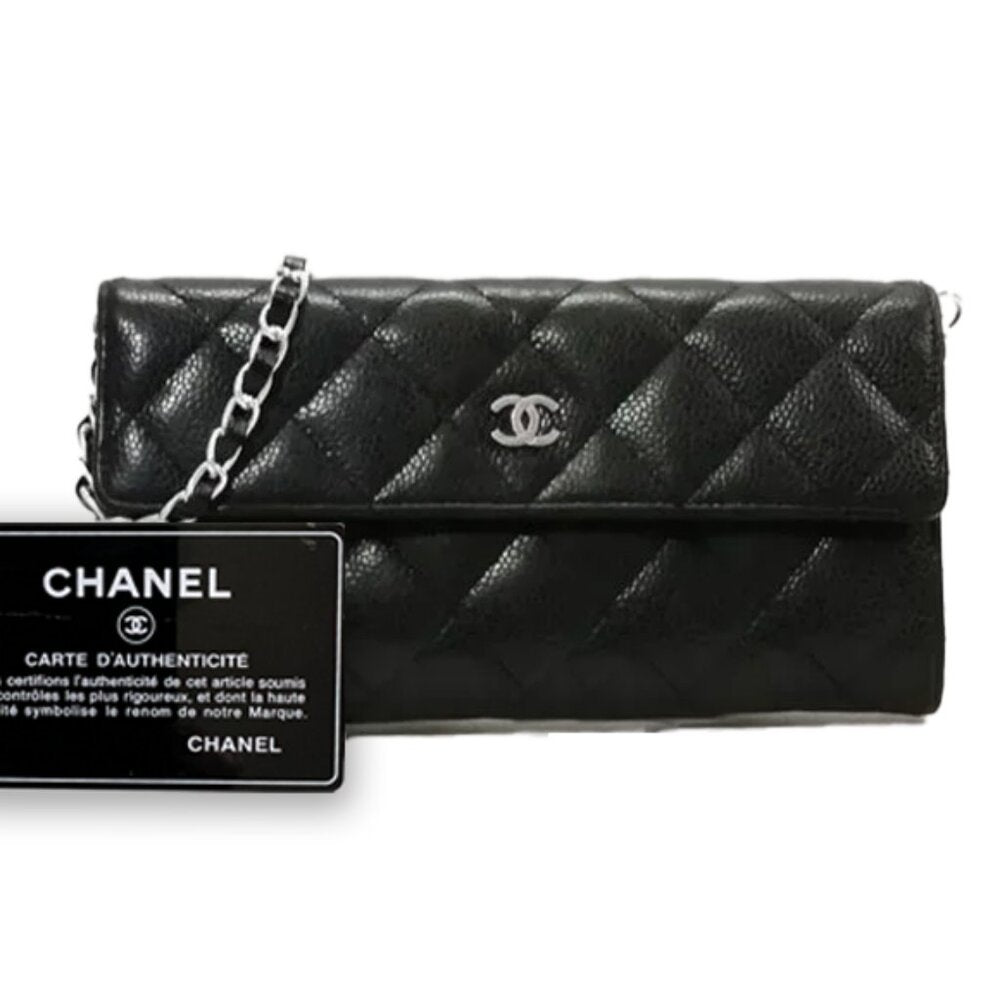 Authentic Chanel CC Classic Caviar Flap Wallet Chain Shoulder Crossbody Black