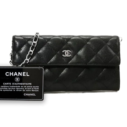 Authentic Chanel CC Classic Caviar Flap Wallet Chain Shoulder Crossbody Black