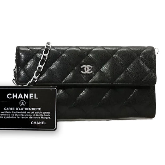 Authentic Chanel CC Classic Caviar Flap Wallet Chain Shoulder Crossbody Black