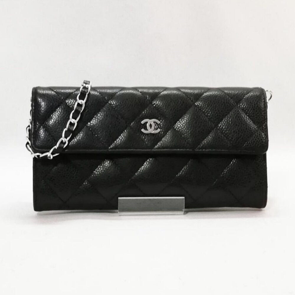 Authentic Chanel CC Classic Caviar Flap Wallet Chain Shoulder Crossbody Black