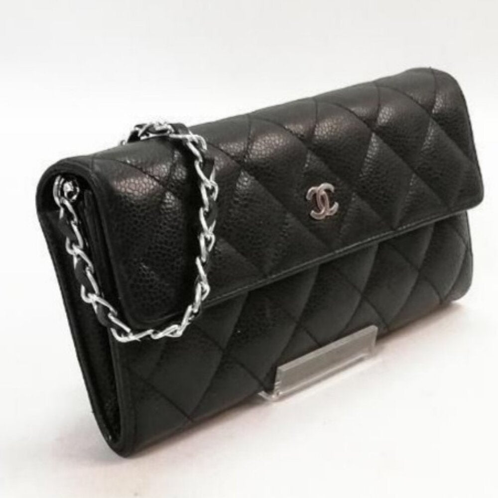 Authentic Chanel CC Classic Caviar Flap Wallet Chain Shoulder Crossbody Black