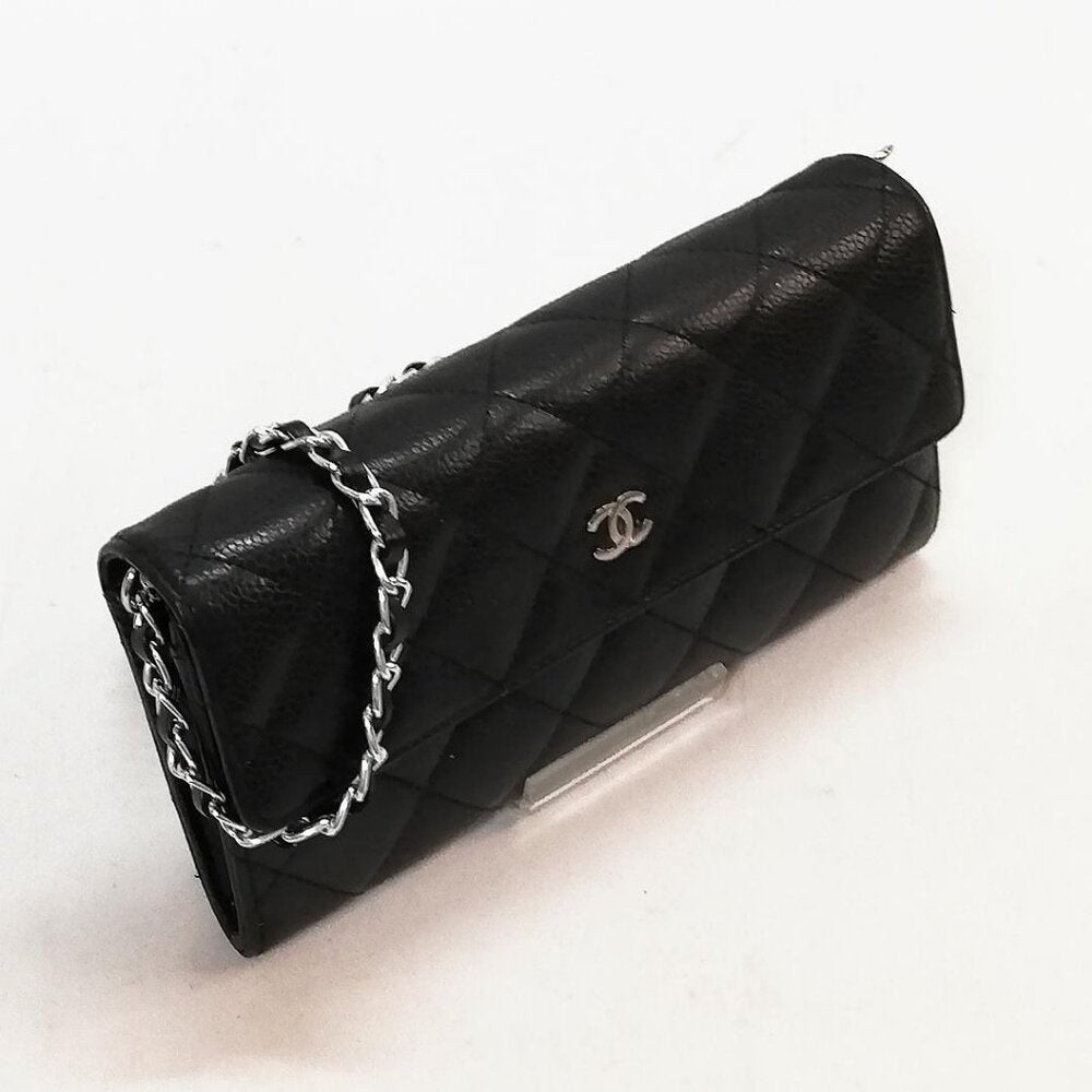 Authentic Chanel CC Classic Caviar Flap Wallet Chain Shoulder Crossbody Black