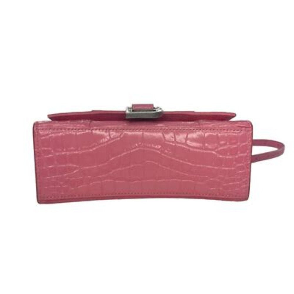 Balenciaga Hourglass Top Handle Mini Bag Crocodile Embossed Leather x S Pink